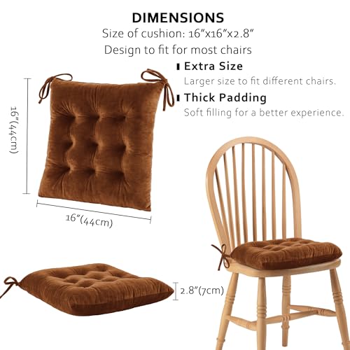 ELFJOY 4 Pack Chair Cushions for Dining Chairs Chair Pads Cushion for Kitchen Office Tufted Square Seat Cushion with Ties (16" Coffee Velvet) - color: Coffee Velvet