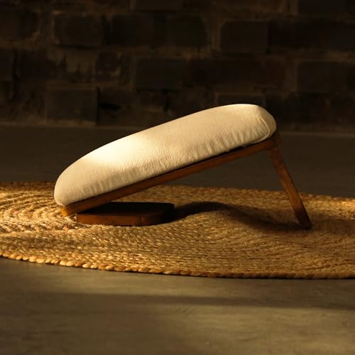 HOMORA Handcrafted Wooden Meditation Bench – Ergonomic Cushioned Yoga Stool, Ergonomic Kneeling Stool for Prayer, Yoga, Zen Meditation, Floor Sitting – Portable Low Table for Home & Studio