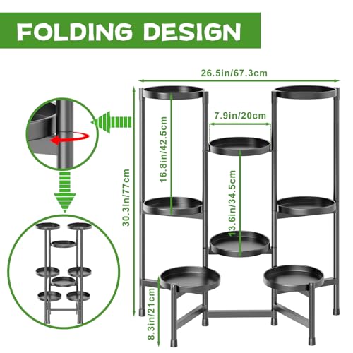 5 Tier Plant Stand Indoor Tall, Adjustable Black Plant Shelf for Multiple 8 Potted Flower Plants Holders, Corner Metal Flower Display Rack for Patio Garden Balcony Living Room Office (A) - color: 8 pots-Black