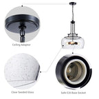 WUZUPS Chandelier Rustic Farmhouse Industrial Round Ceiling Pendant LED Light Fixture Clear Seeded Glass Shade for Dining Room Kitchen Island Foyer Entryway, H 20.9" x W 15.9", Black - color: Pendant Light, Black, 3-Light, size: H 20.9" * W 15.9"
