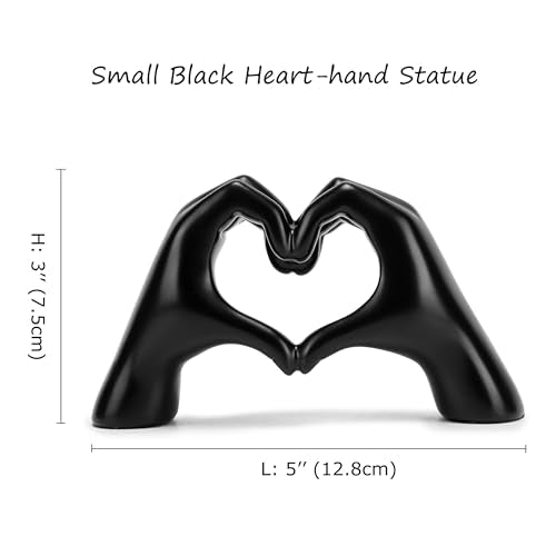 FANTESTICRYAN Small Heart Hands Statues Hand Love Sculpture Cute Decorative Home Decor Ornaments for Living Room, Wedding, Office Desktop, Cabinets, Bookshelf, Gift for Mom (Small Black) - color: Black, size: Small