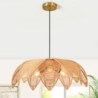 3-Light Rattan Boho Chandelier for Dining Room,24" Hand Woven Wicker Coastal Hanging Pendant Light for Kitchen Island Bedroom Living Room - size: 23.6″Flower
