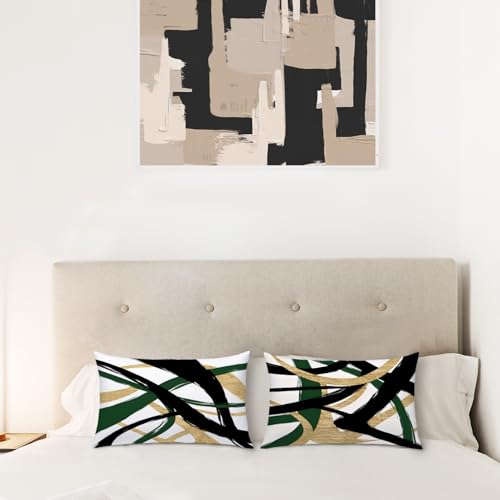 Black Gold and Green Pillow Covers, Abstract Black and Gold Pillow Covers 12x20 Set of 2, Modern Boho Decorative Throw Pillows Cover for Couch Bed Living Room - color: Black Gold and Green, size: 20" x 12" (Pack of 2)