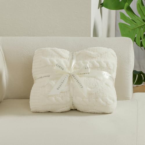 bearberry Plush Fleece Blanket Ultra Cozy & Warm Cable Knit - Machine Washable Throw for Living Room, Bedroom, Office | Lightweight Fuzzy Blanket for Adults, Kids, Pets (Cream, 50”x60”) - color: Cable Knit Cream, size: Throw(50″x60″)