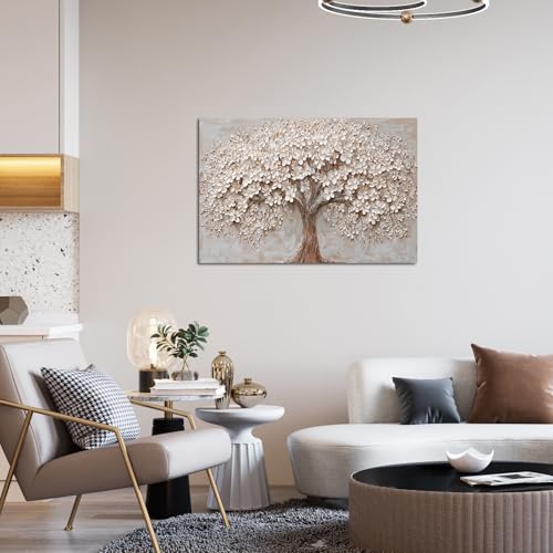 Canvas Wall Art Decor Prints Modern Botanical Wall Art Pictures for Living Room Tree of Life Wall Art Decor White Flower Wall Art Prints Canvas Art Wall Decor Artwork for Walls Bedroom Office Decor 24" X 36" - color: White Browm, size: 36"L x 24"W