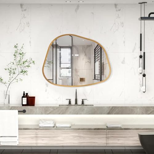 Irregular Wall Mirror, Asymmetrical Bathroom Mirror Decorative 18"x26" Gold Asymmetrical Mirrors Aviation Aluminum Alloy Frame for Bathroom, Living Room, Bedroom, Entryway - color: Gold-irregular 7(26"x18")