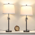 Adjustable Height Table Lamps Set of 2 22-30in Retro Black Brush Gold Modern Nightstand with White Shade 3 Color Temperature Pull Chain Bedside Lamps for Living Room Bedroom Hallway(Bulbs Included) - color: Black Gold+White Shade Set of 2