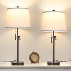 Adjustable Height Table Lamps Set of 2 22-30in Retro Black Brush Gold Modern Nightstand with White Shade 3 Color Temperature Pull Chain Bedside Lamps for Living Room Bedroom Hallway(Bulbs Included) - color: Black Gold+White Shade Set of 2