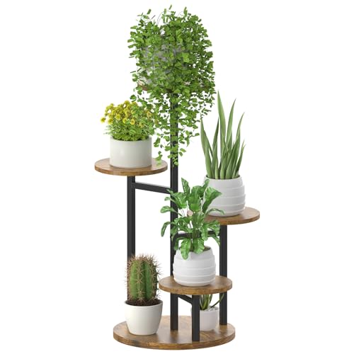 Oppro 5 Tier Plant Stand Indoor, Metal Wood Flower Holder, Heavy Duty Tall Round Multiple Shelf, Sturdy Spiral Planter Orchid Display Rack for House Living Room Patio Corner Bathroom, Modern Black - color: Black-5 Tier