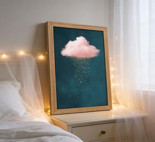 Framed 3D Textured Modern Minimalist Abstract Cloud Wall Art Golden Rain Canva Wall Deocr Pink Cloud Sky artwork picture for Living Room Bedroom Home Decor - color: Pink Cloud, size: 10"L x 8"W