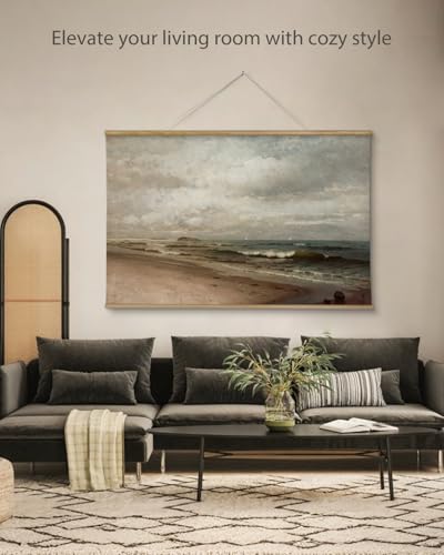 ARPEOTCY Extra Large Vintage Framed Wall Art, 36x54 Inch Coastal Ocean Beach Seascape Hanging Canvas Prints Scroll Wall Art Decor for Living Room Bedroom, Retro Scenery Pictures Above of Bed - color: Coastal Ocean