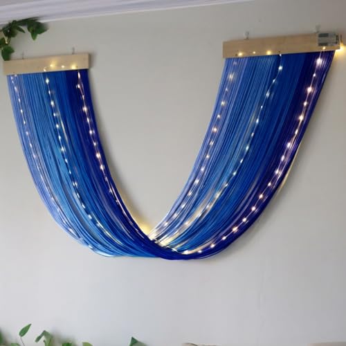 Macrame Fairy Lights Battery Operated with Remote,Large Macrame Wall Hanging with 20ft 100 LED String Lights, Blue Gradient Warm White Light for Living Room,Bedroom,Christmas,Holiday Deco - color: Blue-Warm White
