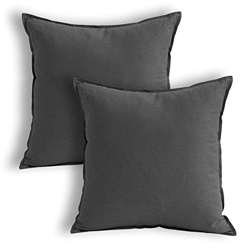 Jeanerlor Solid Cotton Linen Decoration Throw Pillow Cover Dark Grey Cushion Case vhc Pillow Cover Decorative Waist Pillowcase for Couch/Bed/Chair 18"x18" 2 pack - color: Dark Grey, size: 18" x 18" (Pack of 2)