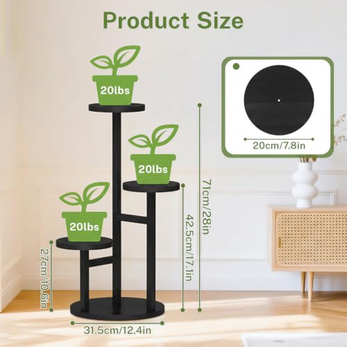 iDavosic.ly 3 Tier Plant Stand Indoor, Tiered Corner Wood Multiple Flower Holder Shelf, Tall Orchid Display Rack for Living Room Bedroom, Black - color: Pine Black, size: 3 Tiers