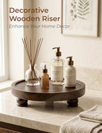 Demigo 10" Acacia Wood Round Tray - Dark Brown Pedestal Stand - Farmhouse Countertop Organizer, Multi-Purpose Display Riser Board for Soap, Perfume, Candles, Kitchen, Bathroom (10x2.5 Inch) - color: Dark Brown