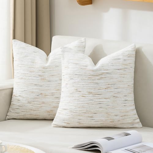 Boho Pillow Covers 18x18 Set of 2 Geometric & Striped Pillow Covers-Hand-Tufted Textured Pillowcases-Farmhouse Linen Decorative Throw Pillows for Sofa, Couch, Bed, Chair, Living Room, White - color: Gray