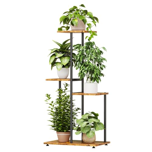 Plant Stand Indoor, Corner 4 Tier Metal Plant Shelf for Multiple Plants, Tiered Flower Pot Stands for Patio Garden Balcony Living Room Bedroom - color: 4 Tier Black+Brown