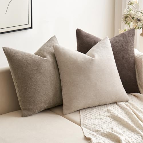 MIULEE Pack of 2 Dark Brown Decorative Pillow Covers 20x20 Inch Soft Chenille Couch Throw Pillows Farmhouse Cushion Covers for Home Decor Sofa Bedroom Living Room - color: Dark Brown, size: 20" x 20" (Pack of 2)