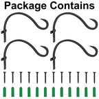 12 Inch Heavy Duty Plant Hanger Wall Hook 4 Pack - Black Iron Hanging Plant Bracket Holds 44 lbs - Rust Resistant Indoor Outdoor Hooks for Bird Feeders Lanterns Wind Chimes Hanging Baskets with Screws - size: 4 Pieces