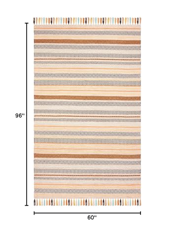 SAFAVIEH Montauk Collection Area Rug - 5' x 8', Beige & Multi, Handmade Boho Stripe Fringe Cotton, Ideal for High Traffic Areas in Living Room, Bedroom (MTK901A) - color: Beige/Multi, size: 5' x 8' (Rectangular)