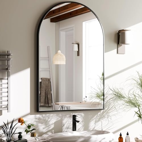 HARRITPURE 20"x30" Arched Bathroom Mirror - Wall Mounted Mirror - Black Arch Mirror - Aluminum Alloy Frame Bathroom Mirror Living Room, Bedroom and Entryway - color: Black-1pcs, size: 30"L x 20"W