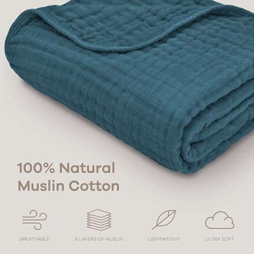 Comfy Cubs Muslin Baby Blanket - Soft, Lightweight, 6-Layer Cotton Swaddle Blankets for Newborns, Infants & Toddlers - 40" x 40" Large, Breathable & Versatile for Sleeping & Tummy Time - Neptune - color: Neptune, size: Baby - 40" X 40"