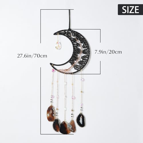 Agate Gemstone Big Dream Catcher 7 Chakra Tree of Life Dream Catcher with Crystal Stones Handmade Dreamcatcher Wall Decor for Adults Boys Girls,Bedroom,Garden,Bless Gift(Large Black Moon) - color: Large Black Moon Agate