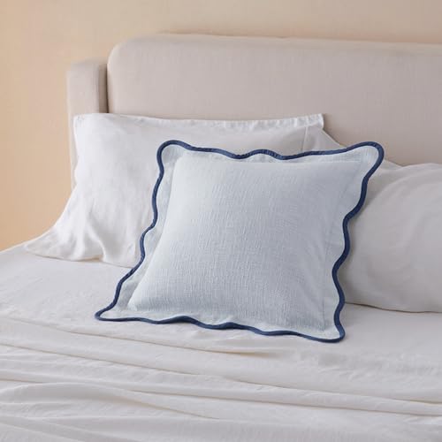 Double Stitch Scalloped Throw Pillow Covers - 100% Cotton Decorative Boho Pillow Covers 20 x 20, Made in India, Square Cushion Case, Modern Home Decor for Couch Sofa Living Room, Arctic Blue - color: Arctic Blue, size: 20" x 20" (Pack of 1)