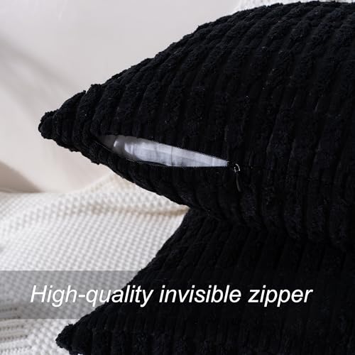 Pack of 2 Corduroy Decorative Throw Pillow Covers 16x16 Inch Soft Boho Striped Pillow Covers Modern Farmhouse Home Decor for Halloween Sofa Living Room Couch Bed Black - color: Black, size: 16" x 16" (Pack of 2)