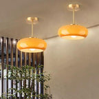 Brass Modern Hallway Ceiling Light - Orange Glass Ceiling Lamp with Dome Shade, Gold Mid Century Semi Flush Mount, Bedroom Entrance Light Fixture - color: Orange