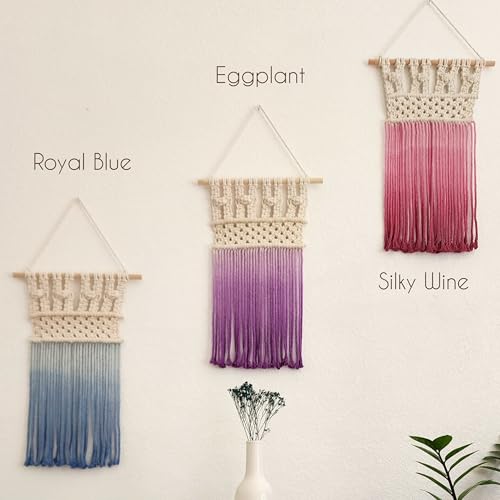 Ombre handmade Teal Macrame wall hanging, Bohemian Wall decor, Dip dyed wall tapestry, Beautiful natural cotton art piece with wooden dowel (Tangerine) - color: Tangerine