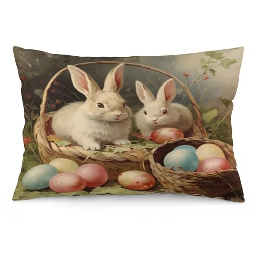 Throw Pillows for Couch Vintage Easter Bunnies Eggs Pillowcase Seasonal Spring Farmhouse Holiday Lumbar Pillow Case Cushion Decorations Supplies for Sofa Couch 12 "x20 - color: Pattern-6, size: 20" x 12" (Pack of 1)