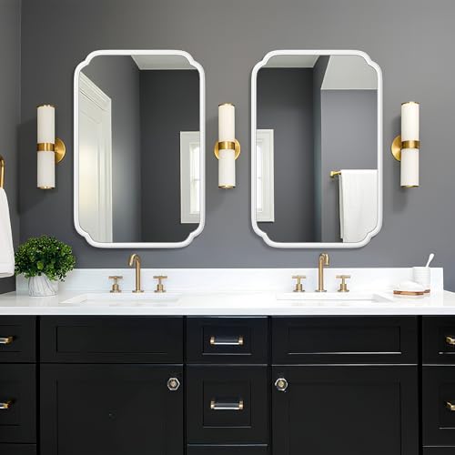 Ferytange White Bathroom Mirror for Over Sink 24×36 Inch - Multi-Size Durable Iron Frame, Shatterproof Glass, Versatile for Bathroom/Bedroom/Living Room Decor (Horizontal or Vertical Mount) - color: White, size: 36"L x 24"W