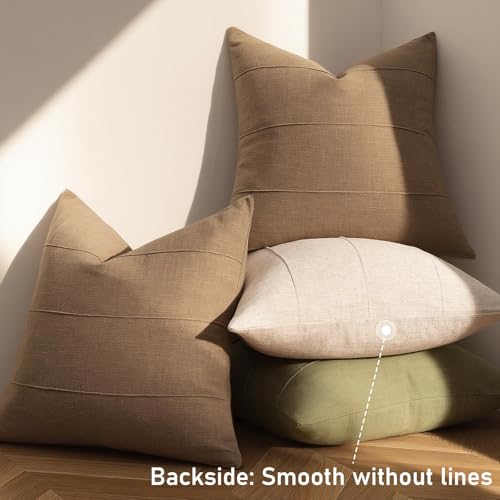 ZWJD Decorative Linen Throw Pillow Covers 16x16 Set of 2 Solid Handcrafted Striped Cushion Covers for Bed Soft Modern Farmhouse Neutral Pillowcase for Couch Bedroom Living Room Home Decor(Coco Brown) - color: Coco Brown, size: 16" x 16" (Pack of 2)