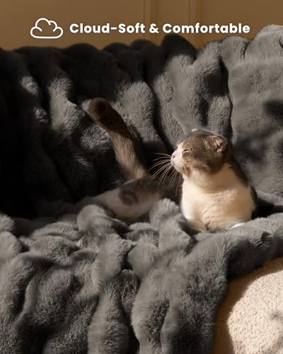 Ultra Soft Cozy Faux Fur Throw Blanket-Fuzzy Plush Thick Bubble Blanket, Fluffy Blanket for Couch, Sofa, Bedroom, and Living Room, 50x60 Inches, Dark Grey Taupe - color: Bubble Dark Grey, size: Throw