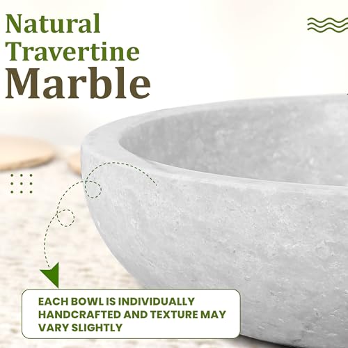 FNTSTICGOODS Travertine Decorative Bowl - 7.8” Diameter & 2” Height - Key Bowl for Entryway Table - Organic Modern Centerpiece - White/Gray - color: White/Gray - Travertine
