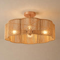 Hamilyeah Rattan Flush Mount Ceiling Light Fixture, 20 Inch Woven Scalloped Boho Ceiling Lamp, 4-Light Gold Ceiling Fixture with Hand-Woven Wicker Shade for Bedroom, Dining Room, Kitchen - color: Gold