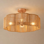 Hamilyeah Rattan Flush Mount Ceiling Light Fixture, 20 Inch Woven Scalloped Boho Ceiling Lamp, 4-Light Gold Ceiling Fixture with Hand-Woven Wicker Shade for Bedroom, Dining Room, Kitchen - color: Gold