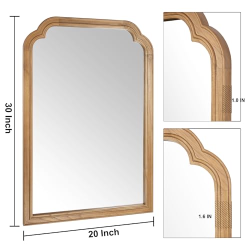 Wood Bathroom Mirror for Wall, 30 x 20 Inch Decorative Wall Mirror with Rustic Wooden Frame for Living Room, Vanity, Bedroom, Entryway, Farmhouse - color: Wood, size: 30"L x 20"W