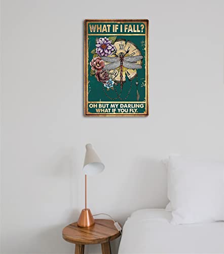 Fmcmly Vintage Tin Signs What If I Fall Dragonfly Decoration Hippie Boho Art Poster Fall Sign Home Kitchen Office Bedroom Cafes Wall Decor 8x12 Inch - color: Tin Sign02