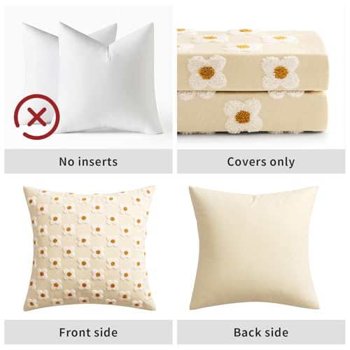 EMEMA Decorative Throw Pillow Covers Daisy Sun Flower Jacquard Pillowcase Cushion Case Rectangle for Couch Sofa Bed Living Room Bedroom Set of 2, 26x26 Inch, Beige - color: A-beige, size: 26" x 26" (Pack of 2)