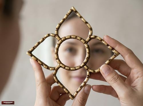 Small Decorative Gold Peruvian Mirror Gallery Wall Art | Versatile square or diamond dual display, authentic leaf gilding, perfect for gallery wall sets, luxury vintage style - color: Gold