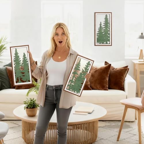 BINCUE Pine Tree Wall Art Boho,Forest Wall Decor,Green Tree Hanging Decor,Modern Mid Century Decor,Boho Wood Artwork Plants Leaves,Bohemian Prints for Home Living Room Bedroom Bathroom 8x16 Inches - color: Green Tree