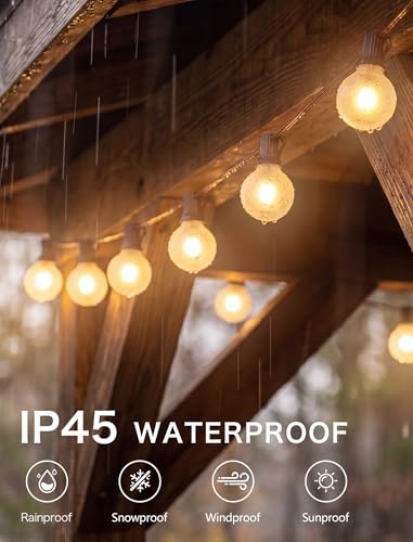SUNSGNE 25Ft Outdoor Edison String Lights G40 Globe String Lights with 27 Frosted White Bulbs, Waterproof Connectable Hanging String Light for Christmas Patio House Backyard Balcony Party, Brown Wire - color: Frosted White-Brown, size: 25 Ft