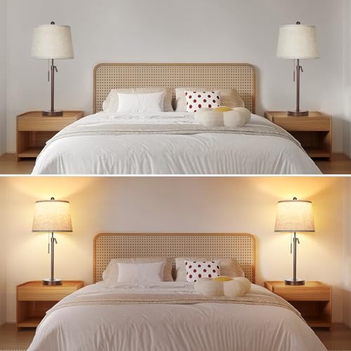 Table Lamps Set of 2, 22" to 30"Adjustable Height Bedside Lamps for Living Room 3 Color Temperatures Tall Nightstand Lamps Modern Brown Table Lamp for Bedroom Office End Table (Bulbs Included) - color: Brown+Beige Shade Set of 2
