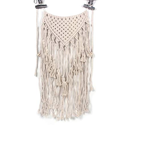 Macrame Wall Hanging Woven Wall Art Beige Fringe Tassel Garland Banner Macrame Tapestry Boho Wall Decor for Apartment Dorm Living Room Bedroom Baby Nursery Art Party Wedding Backdrop Decoration