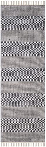 SAFAVIEH Montauk Collection Runner Rug - 2'3" x 8', Ivory & Navy, Handmade Flat Weave Boho Farmhouse Cotton Tassel Fringe, Ideal for High Traffic Areas in Living Room, Bedroom (MTK330B) - color: Ivory/Navy, size: 2'3" x 8' (Runner)