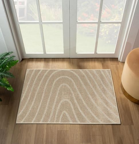 LUXE WEAVERS Modern Geometric Wave Beige 2x3 Area Rug - color: Beige, size: 2' x 3' (Rectangular)