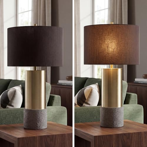 Signature Design by Ashley Jacek Contemporary Table Lamp, 2 Count, 3 Way Switch, Metal, Poly Resin and Drum Shade, 15" W x 15" D x 27.25" H, Gray & Brass Finish - color: Gold