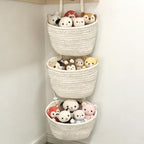 2 Pcs 3-Tier Woven Cotton Hanging Basket, Wall Mounted Storage Organizer, Boho New Home Basket, Over The Door Organizer for Bathroom, Bedroom, and Closet Organization